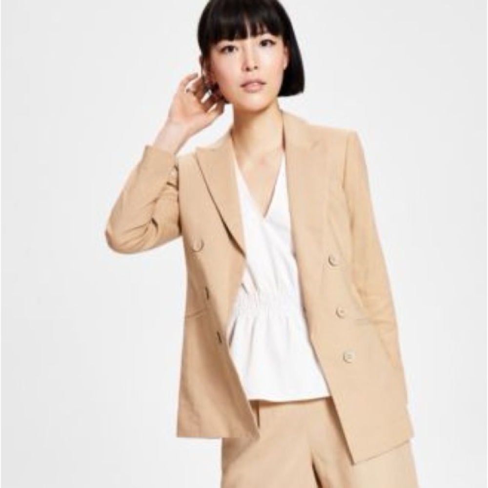 Bar III Women’s Blazer Linen Taupe Tan Camel Open Front Business Casual XXL - Picture 13 of 15